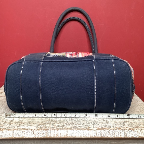 J. Crew Multicolor Classic Cotton Madras Preppy Patchwork Purse Tote Bag Navy - Picture 7 of 13